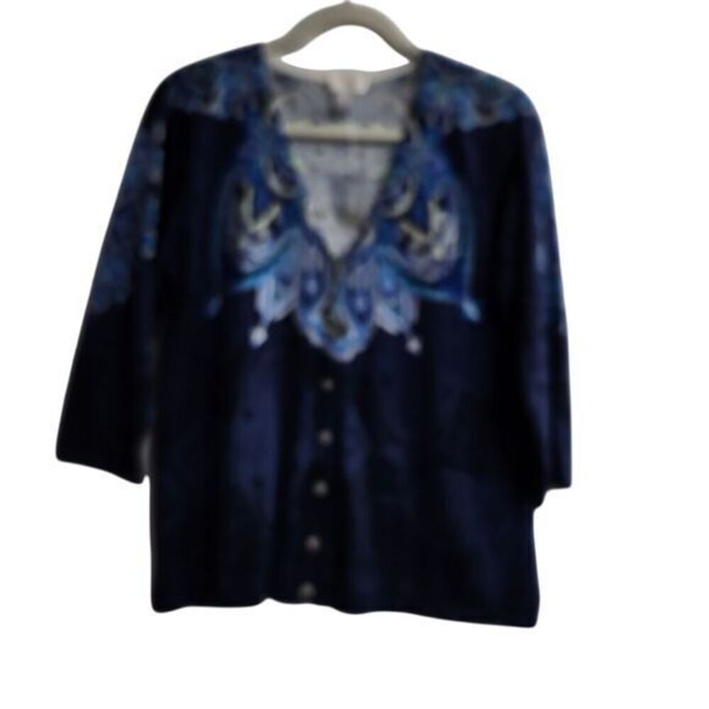 Chicos Cardigan Blue Button Sweater Womens Size 2 /  Med‎ New